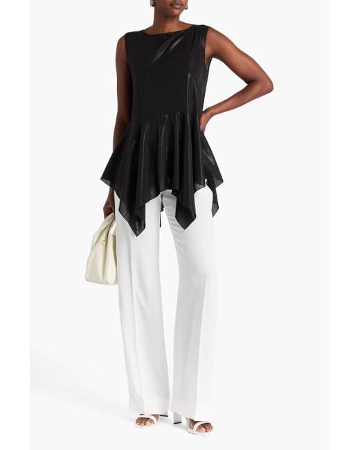 High Black Metallic Georgette Peplum Top