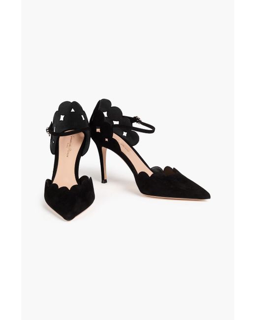 Gianvito Rossi Black Ariana Laser-cut Suede Pumps