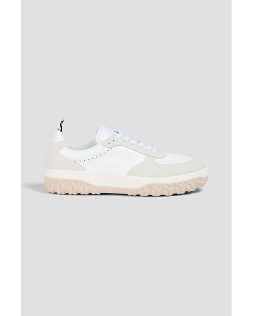 Thom Browne White Letterman Leather And Suede Sneakers for men