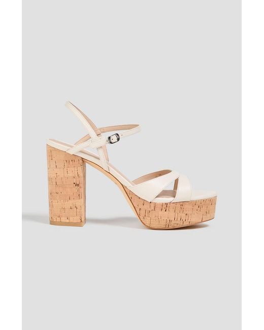Stuart Weitzman White Maia Leather Platform Sandals