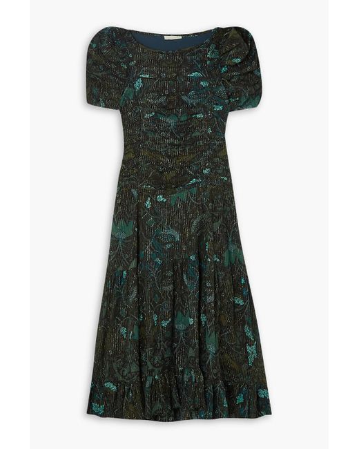 Ulla Johnson Green Marte midikleid aus metallic-chiffon mit print