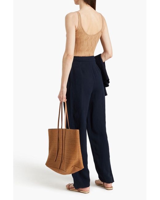 Emporio Armani Blue Belted Lyocell And Linen-blend Wide-leg Pants