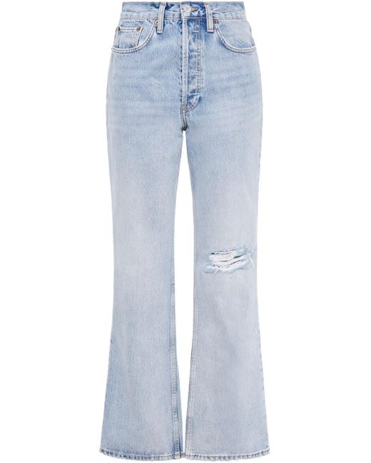 RE/DONE Originals 70s Distressed High-rise Bootcut Jeans in Blue | Lyst