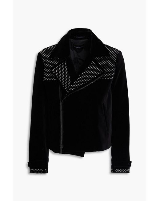Emporio Armani Black Studded Cotton-velvet Biker Jacket for men