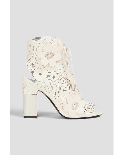 Roger Vivier White Laser-cut Suede Ankle Boots