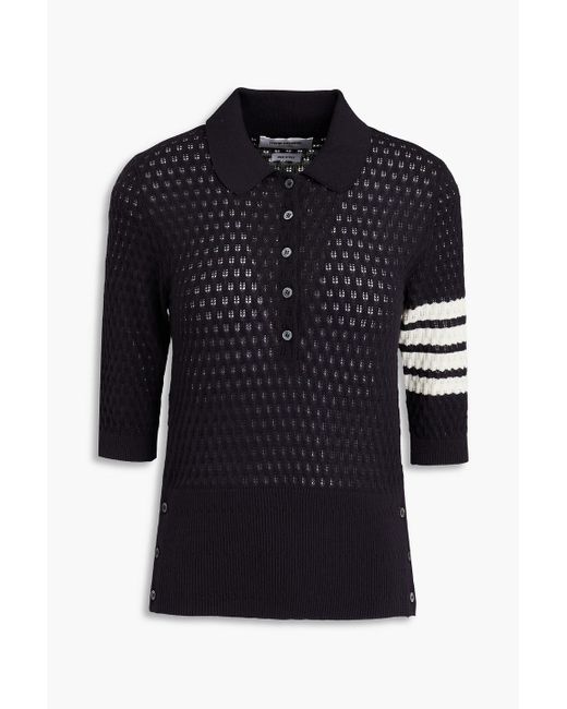 Thom Browne Black Poloshirt aus pointelle-strick aus einer baumwoll-seidenmischung