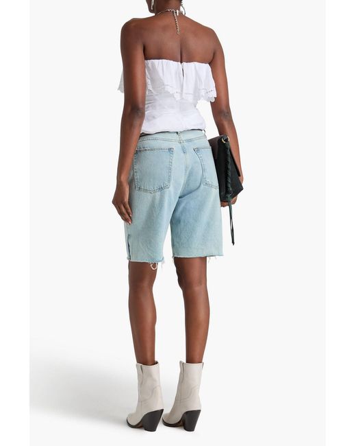 Isabel Marant White Kesha Strapless Ruffled Broderie Anglaise Ramie Top