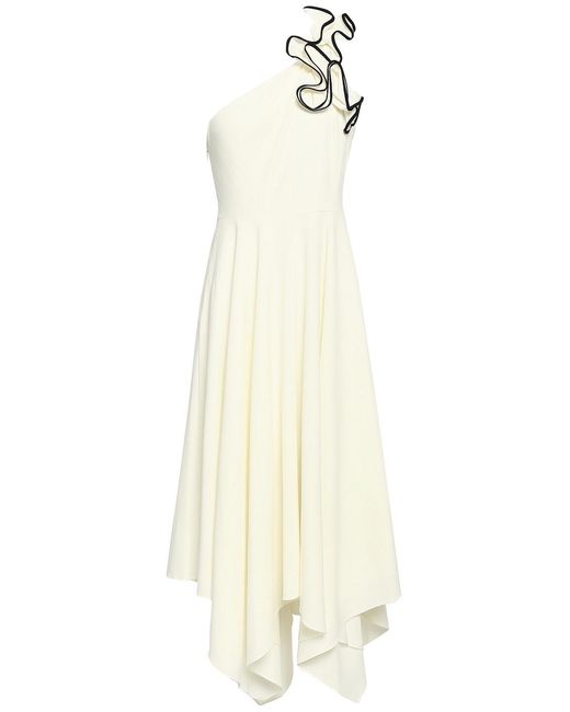 Halston Heritage White One-Shoulder Ruffled Stretch-Crepe Midi Dress