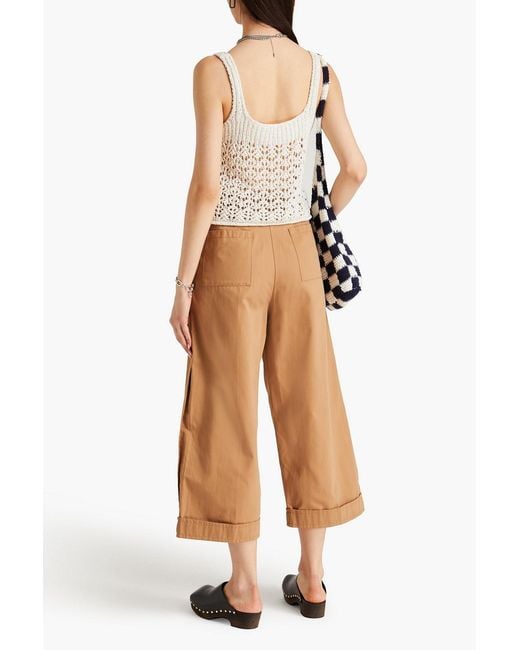 Acne Natural Cropped Crochet-knit Cotton-blend Tank