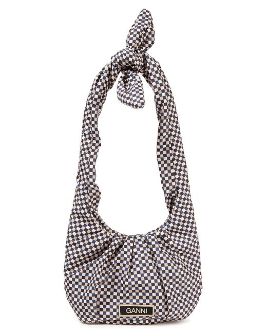 Ganni Brown Knotted Checked Shell Shoulder Bag