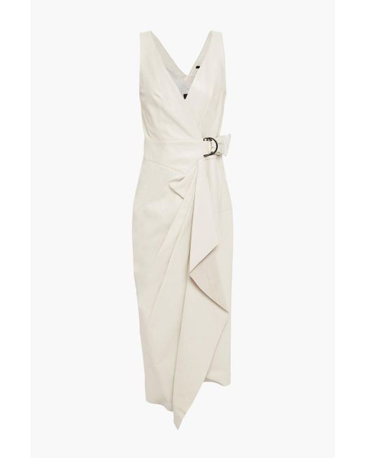 Isabel Marant White Fanelia Asymmetric Leather Midi Wrap Dress
