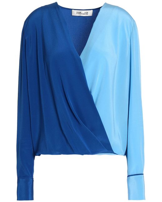 Diane von Furstenberg Color-block Silk Blouse Sky Blue
