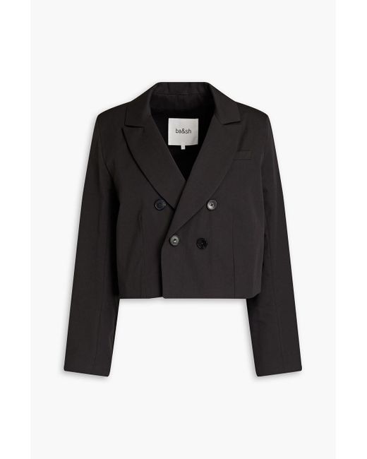 Ba&sh Cropped Doublebreasted Cotton Blazer in Gray Lyst