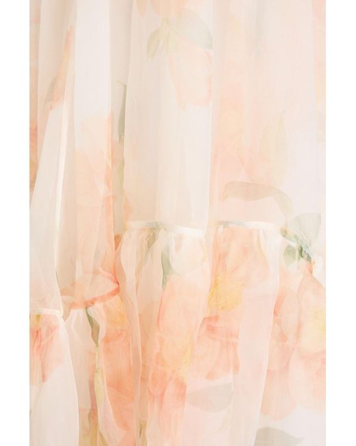 Zimmermann Pink Cold-Shoulder Ruffled Floral-Print Silk-Organza Maxi Dress
