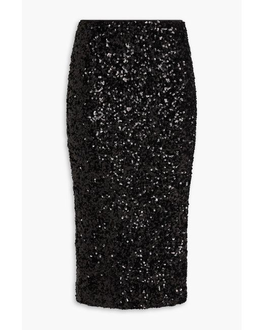 ROTATE BIRGER CHRISTENSEN Black Sequined Mesh Midi Pencil Skirt