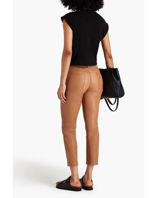 FRAME Brown Le High Straight Cropped Straight-leg Leather Pants