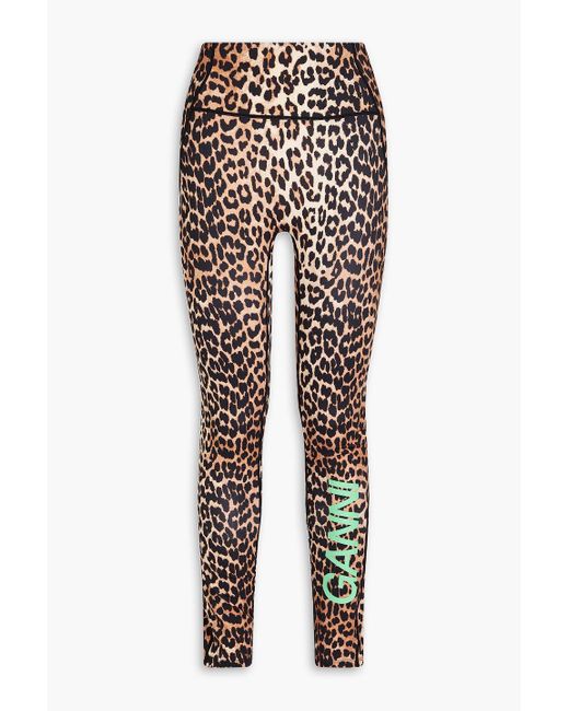Ganni Multicolor Leopard-Print Stretch-Jersey Leggings