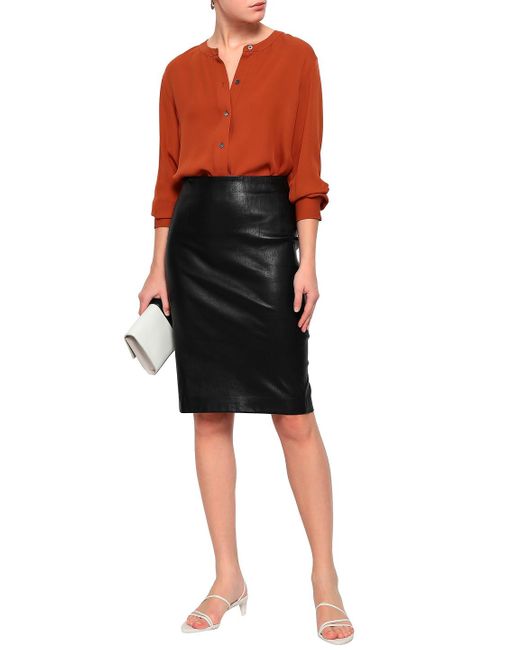 Theory Black Leather Pencil Skirt