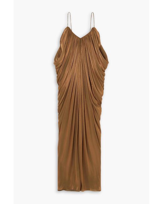 Halpern Brown Draped Lamé Maxi Dress