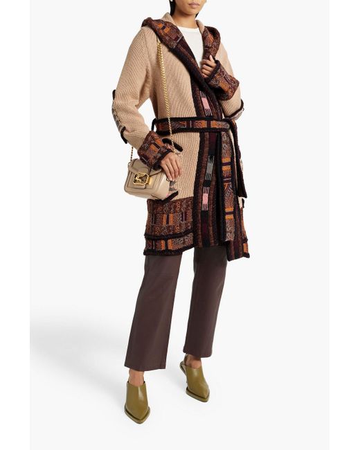 Etro Brown Cardigan aus jacquard-strick aus einer wollmischung mit kapuze