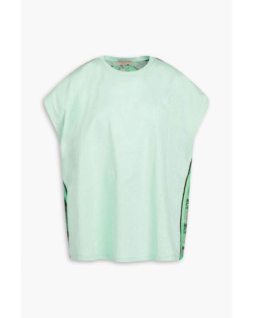 Emilio Pucci Green Printed Silk-twill Paneled Cotton-jersey Top