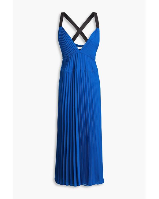 Proenza Schouler Blue Pleated Crepe Midi Dress