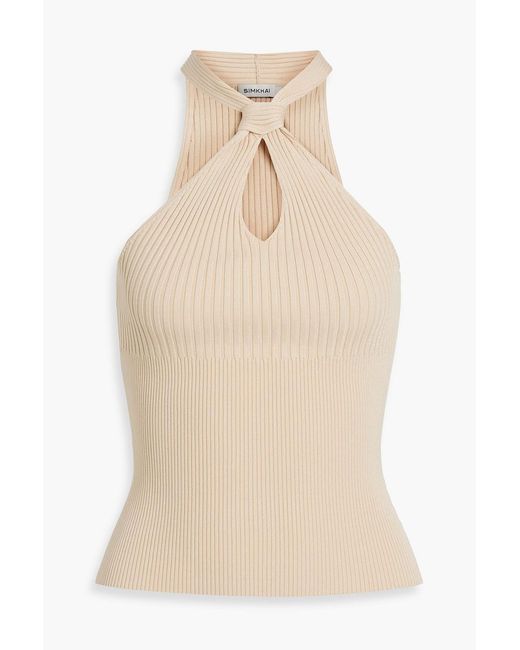 Jonathan Simkhai Natural Andrea Knotted Ribbed-Knit Top