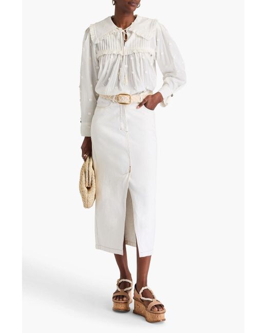 Farm Rio Natural Bluse aus baumwolle mit floralen applikationen und rüschen