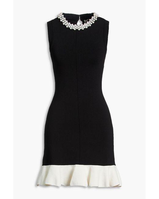 Sandro Black Embellished Two-Tone Stretch-Knit Mini Dress