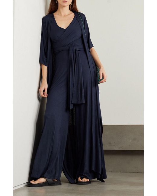 Miguelina Blue Norma Stretch-Jersey Cape And Wrap-Effect Jumpsuit Set