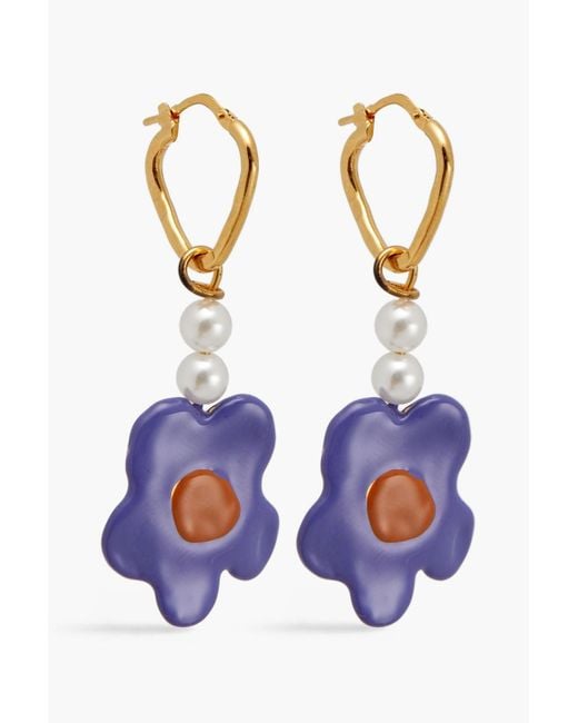 Marni Blue Gold-tone, Faux Pearl And Resin Earrings