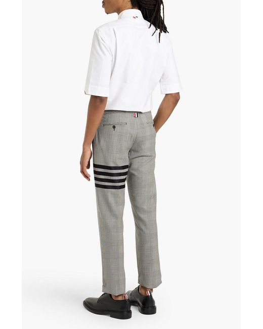 Thom Browne Gray Striped Prince Of Wales Checked Wool-Tweed Pants for men
