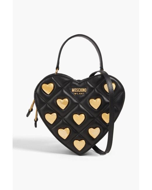 Moschino Black Quilted Embellished Leather Tote