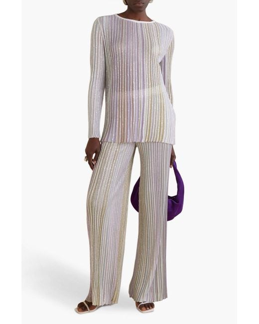 Missoni White Sequin-embellished Striped Ribbed-knit Top