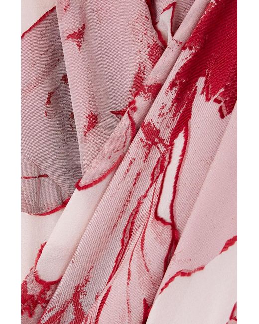 LaDoubleJ Red Printed Silk-Blend Chiffon Maxi Dress
