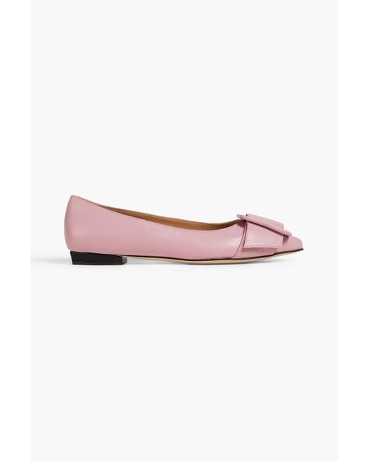 Sergio Rossi Pink Buckled Leather Point-toe Flats