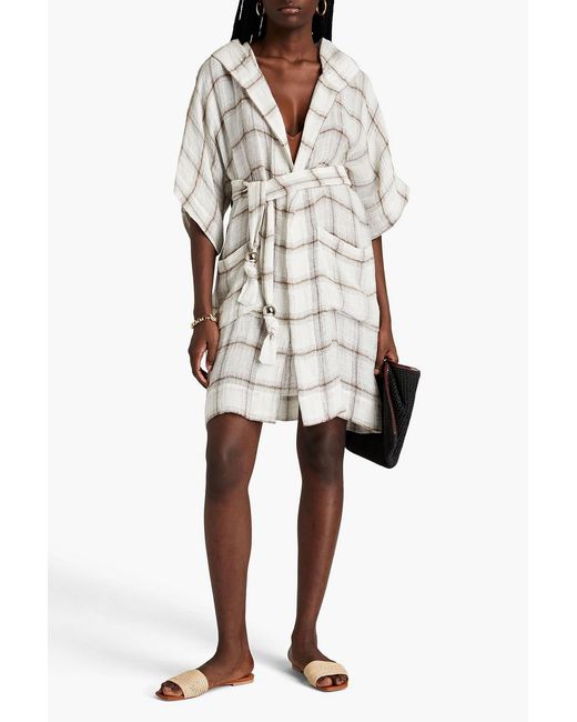 Lisa Marie Fernandez Natural Leichter tel aus gaze aus einer leinenmischung mit karomuster und kapuze