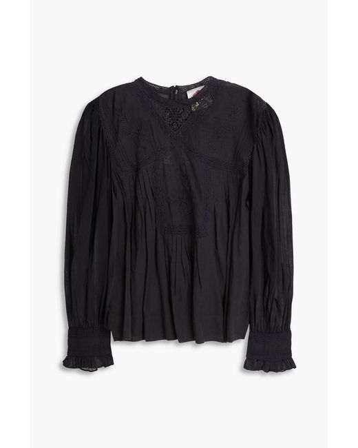 Farm Rio Black Pintucked Cotton Blouse