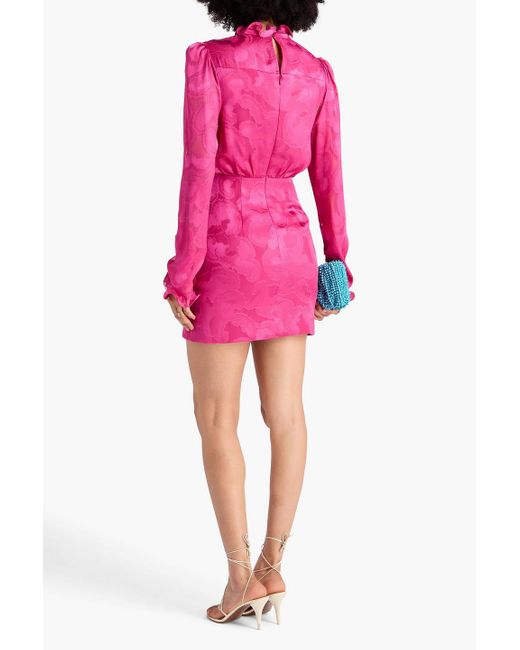 Saloni Pink Rina B Ruffled Satin-Jacquard Mini Dress