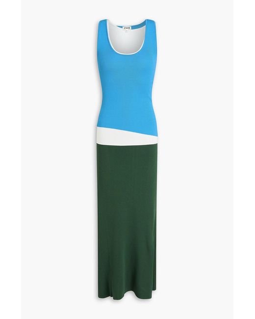 Staud Green Hermosa Layered Stretch-knit Midi Dress