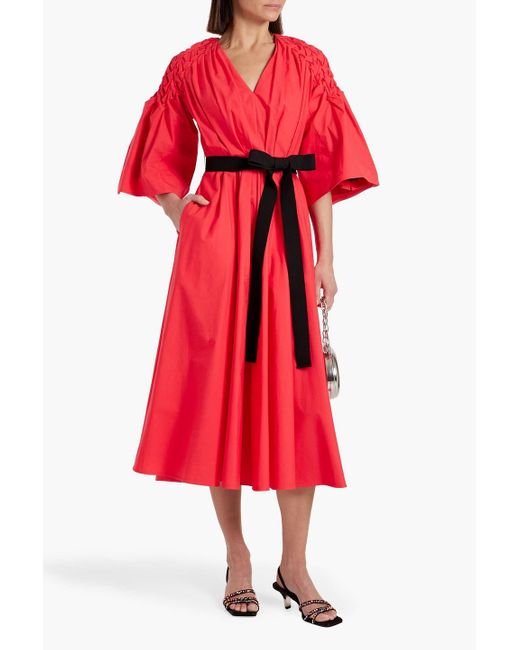 Roksanda Red Electra Woven Cotton-poplin Midi Dress