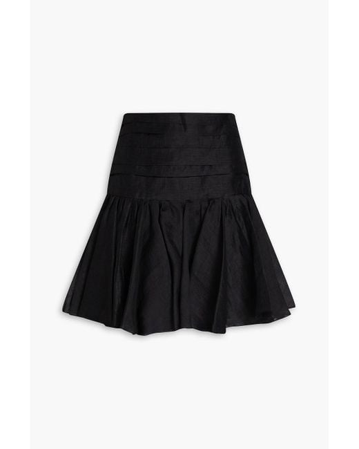 Sandro Black Fluted Pleated Linen-blend Gauze Mini Skirt