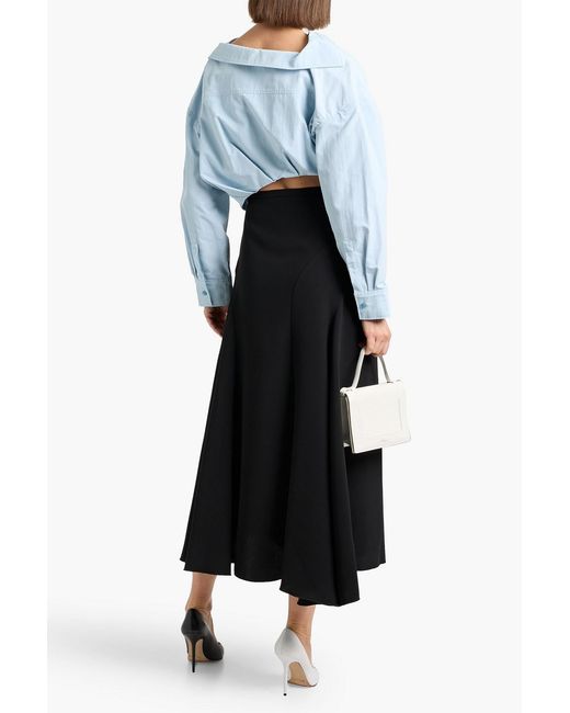 Victoria Beckham Black Draped Crepe Midi Skirt
