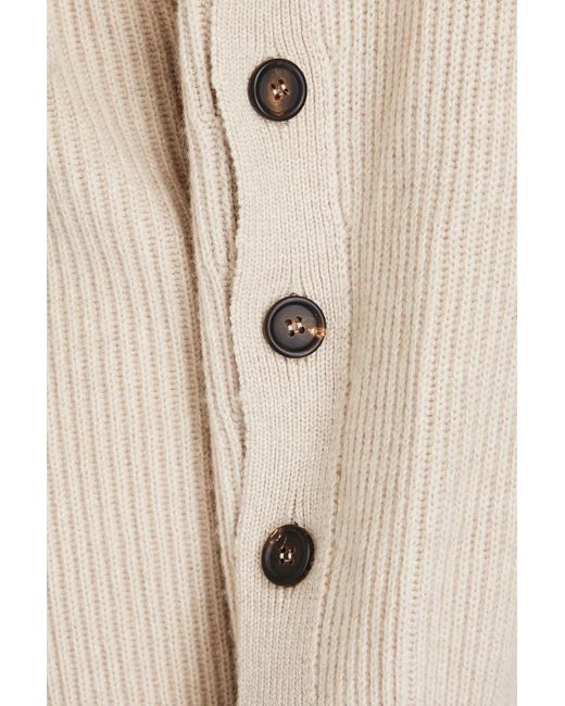 Brunello Cucinelli Natural Belted Ribbed Cashmere Cardigan