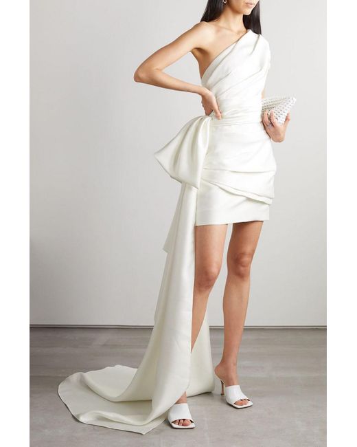 Reem Acra White One-shoulder Convertible Draped Cady Mini Dress