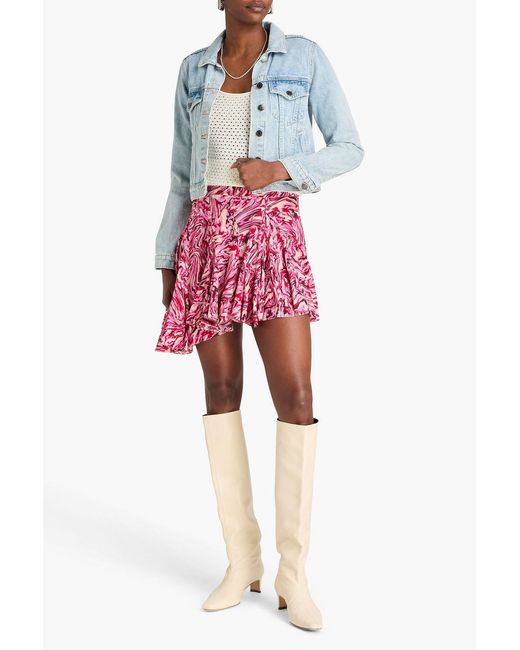 Isabel Marant Red Teyana Ruffled Printed Silk Crepe De Chine Mini Skirt
