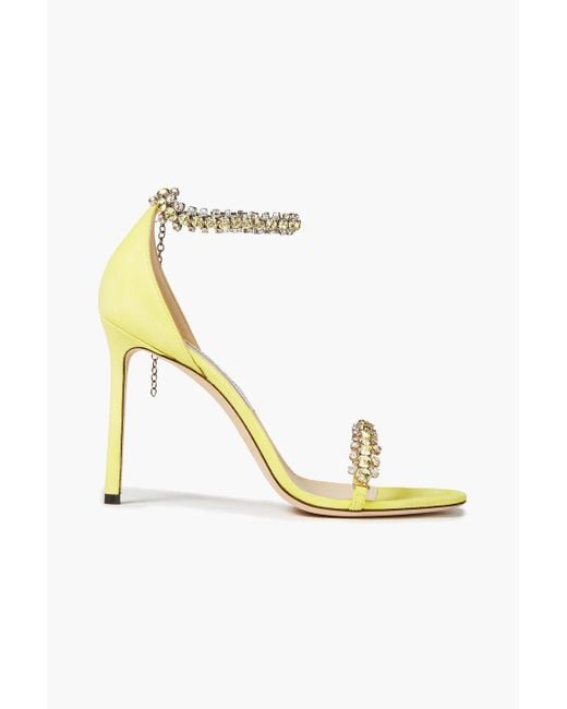 Jimmy Choo Yellow Shiloh 100 Crystal-embellished Suede Sandals