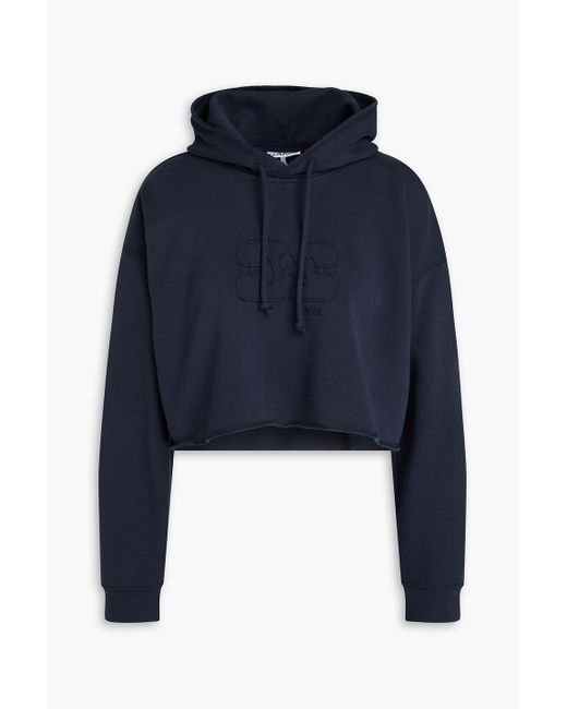Ganni Blue Cropped French Cotton-terry Hoodie