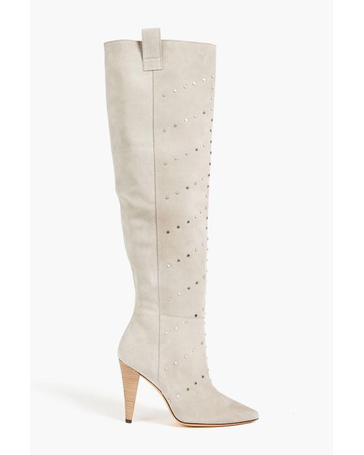 IRO White Elgow Studded Suede Over-the-knee Boots