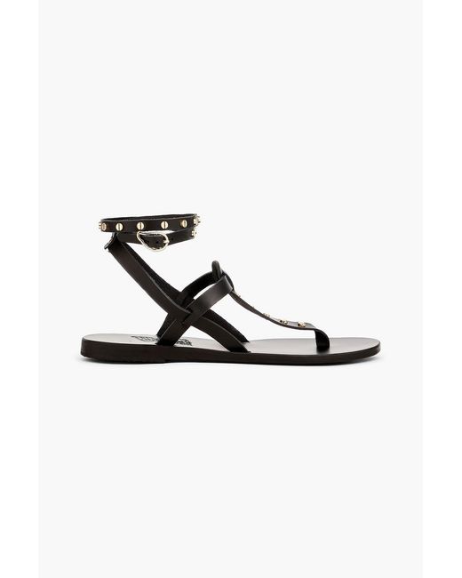 Ancient Greek Sandals Black Estianails Studded Leather Sandals